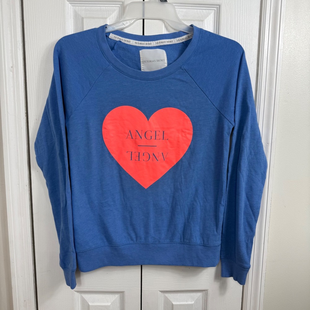 Victoria's Secret Angel Heart Sweatshirt Small Blue Y2K Loungewear Pullover